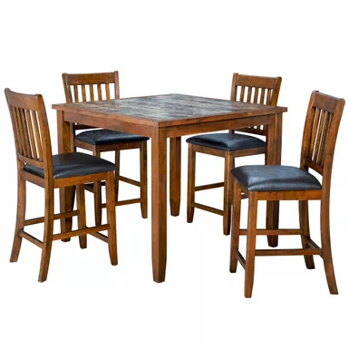 image of Kaelam 5-Piece Brown Square Faux Marble Counter Height Dining Room Set for 4 with sku:10986-primo