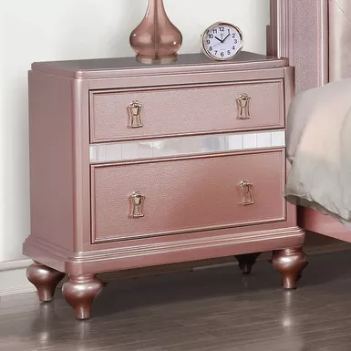 image of Contemporary Solid Wood 2-Drawer Nightstand in Rose Gold with sku:idf-7170rg-n-foa
