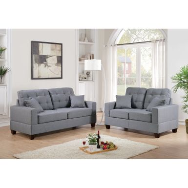 image of 2 Piece Sofa and Loveseat Set - Grey with sku:fiwakb0qe8dbrb_lsdwjdqstd8mu7mbs-overstock