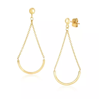 14k Yellow Gold Curved Chain Drop Earrings