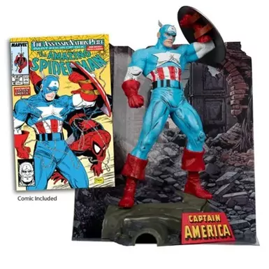 McFarlane Toys - Marvel Captain America 1:6th Scale Posed Figure with Scene & Comic (The Amazing Spider-Man 323)