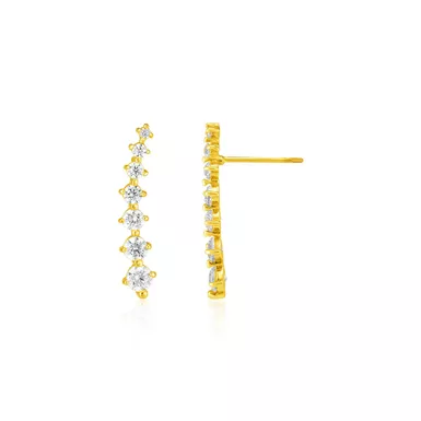 14k Yellow Gold Climber Post Earrings with Cubic Zirconias