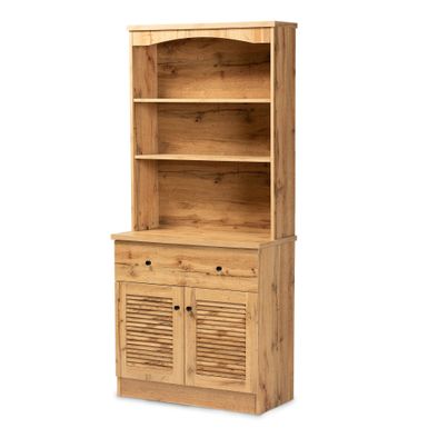 image of Agni Modern Oak Brown Finished Wood Buffet and Hutch Kitchen Cabinet - Brown with sku:osyizyfwtyc4g31r5cpy8astd8mu7mbs-mod-ovr