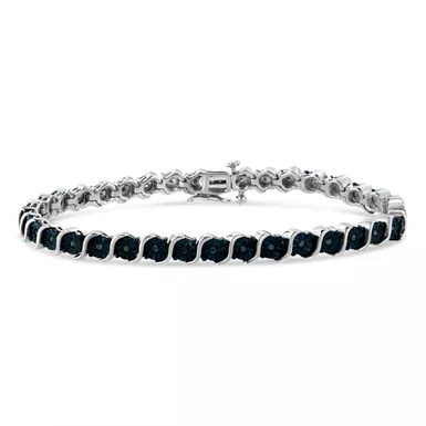 .925 Sterling Silver 1/4 Cttw Treated Blue Diamond Tennis 7" Bracelet (Blue Color, I1-I2 Clarity)