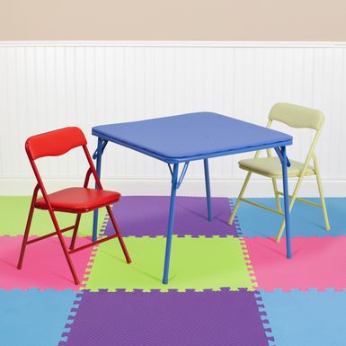 image of Kids Colorful 3 Piece Folding Table and Chair Set - Tan with sku:5hgjmrrd1oiwhi4_j7rezgstd8mu7mbs-overstock