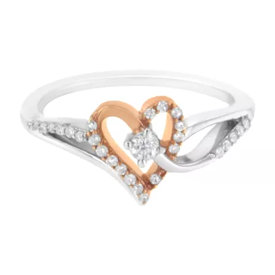 image of 10K Rose Gold Flash Plated Sterling Silver 1/5 ct TDW Diamond Heart Cocktail Ring (I-J, I2-I3) - Choice of size with sku:016445r600-luxcom