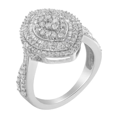 Sterling Silver 1ct. TDW Round and Baguette Fashion Diamond Ring (I-J, I2-I3) Choice of size