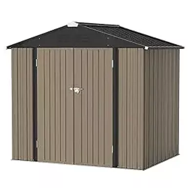image of Greesum Metal Outdoor Storage Shed 8FT x 6FT, Steel Utility Tool Shed Storage House with Door & Lock, Metal Sheds Outdoor Storage for Backyard Garden Patio Lawn (8’x 6'), Brown with sku:b09y93lcs2-amazon