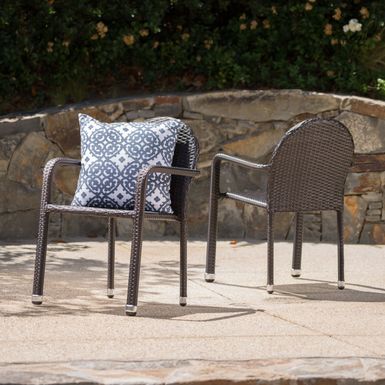 image of Aurora Outdoor Aluminum Wicker Stacking Dining Chair by Christopher Knight Home (Set of 2) - Brown with sku:v0ed5cr2lu0mantec0ibpwstd8mu7mbs-overstock