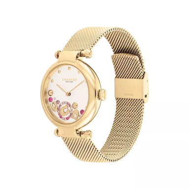 image of Coach - Ladies Cary Gold-Tone Stainless Steel Mesh Watch Pink Crystal Accent Dial with sku:14504003-powersales