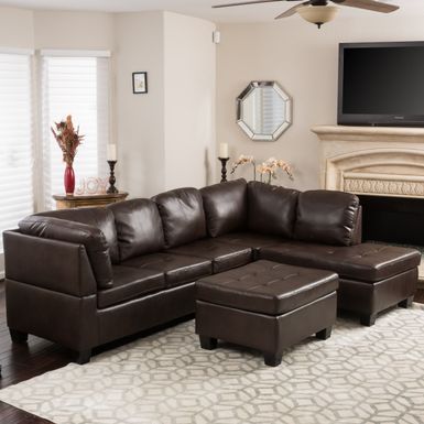 Canterbury 3-piece PU Leather Sectional Sofa Set by Christopher Knight Home - Brown