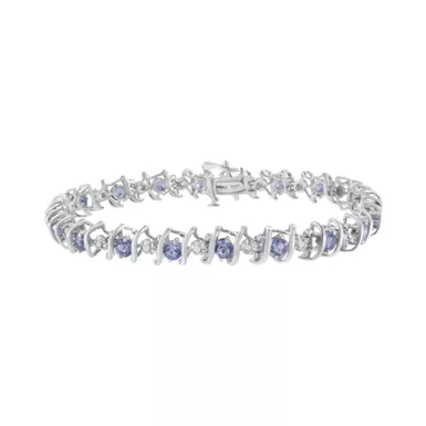 .925 Sterling Silver Lab Created Gemstone and Diamond S-Link Tennis Bracelet (H-I Color, I1-I2 Clarity) - Choice of Gemstone