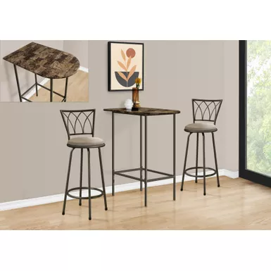 image of Home Bar/ Bar Table/ Bar Height/ Pub/ 36" Rectangular/ Small/ Kitchen/ Metal/ Laminate/ Brown Marble Look/ Contemporary/ Modern with sku:i-2315-monarch