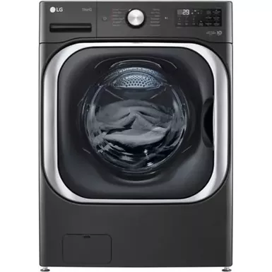 image of LG - 5.2 Cu. Ft. High-Efficiency Stackable Smart Front Load Washer with Steam and TurboWash - Black Steel with sku:bb21940437-bestbuy