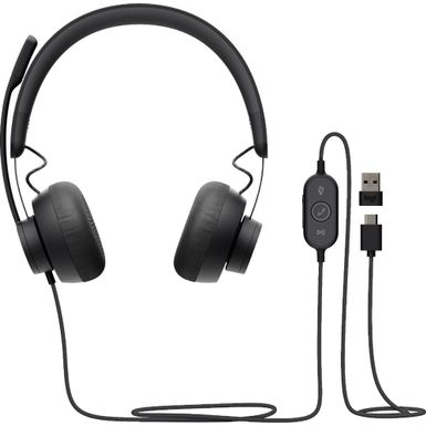 image of Logitech - Zone 750 Wired Noise Canceling On-Ear Headset - Black with sku:lozone750-adorama