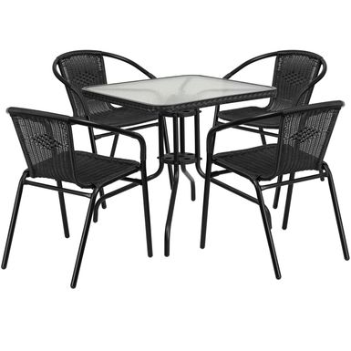image of Porch & Den Stonehurst Russet 5-piece Square Metal/ Glass Table with Rattan Chairs Set - Black with sku:opqdvtci0tl_nsuaxqgr_qstd8mu7mbs-fla-ovr