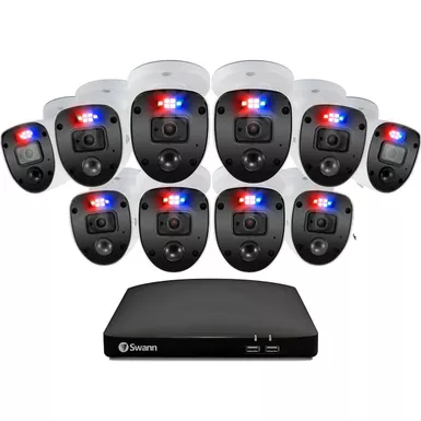 image of Swann DVR-4680 16-Channel Full HD 2TB Security System with 10x PRO-1080SL Enforcer 'Police-Style' Flashing Light Cameras with sku:swsodvk1646-adorama
