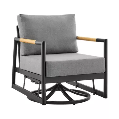 image of Royal Outdoor Patio Swivel Glider Lounge Chair in Black Aluminum and Teak Wood with Cushions with sku:840254332539-armen