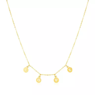 14k Yellow Gold Love Necklace with Circle Drops