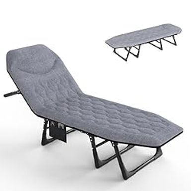 image of Slendor 2 in 1 Folding Camping Cot & Lounge Chair, 6 Positions Adjustable Sleeping Cots with Mattress, Pillow, Lightweight Camp Cot, Chaise Lounge Cot Bed for Office, Patio, Beach, Poolside, Gray with sku:b0chrqjzsr-amazon