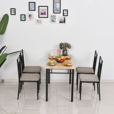 image of HOMCOM 5 Pieces Dining Set 1 Table 4 Chairs Metal Legs Cushion Seat Wood Color for Home Kitchen - Ash with sku:0paul4arig0jdnryh9ioigstd8mu7mbs-aos-ovr