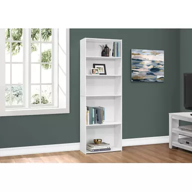 image of Bookshelf/ Bookcase/ 6 Tier/ 72"H/ Office/ Bedroom/ Laminate/ White/ Transitional with sku:i-7470-monarch