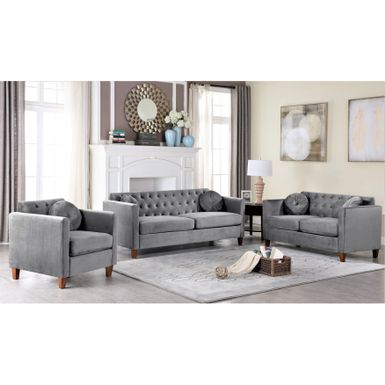 image of US Pride Lory velvet Kitts Classic Chesterfield Living room set-Sofa Loveseat and Chair - Grey with sku:ntww3dfo-tv2l6yxfjh4gwstd8mu7mbs--ovr