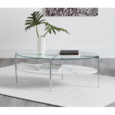 image of Round Glass Top Coffee Table White and Chrome with sku:723278-coaster