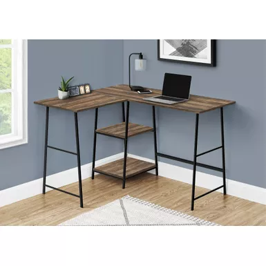 Computer Desk/ Home Office/ Corner/ Storage Shelves/ 48"L/ L Shape/ Work/ Laptop/ Metal/ Laminate/ Brown/ Black/ Contemporary/ Modern