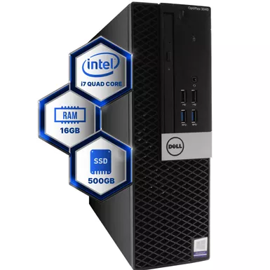 image of Dell Optiplex 3040 Desktop Computer, Intel i7-6700 (3.4), 16GB DDR3 RAM, 500GB SSD Solid State, Windows 10 Professional (Refurbished) with sku:btg-10000926pim-btg