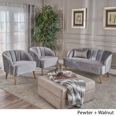 image of Amaia Modern 3-piece Velvet Chat Set by Christopher Knight Home - pewter + walnut with sku:xhde9-yxzhhqlpdq4y49egstd8mu7mbs-chr-ovr