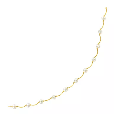 14k Yellow Gold Arc Link Necklace with White Pearls (17 Inch)