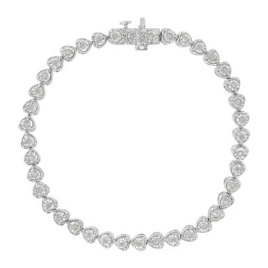 image of .925 Sterling Silver 1.0 Cttw Miracle Set Diamond Heart-Link 7" Tennis Bracelet (I-J Color, I2-I3 Clarity) with sku:60-7796wdm-luxcom