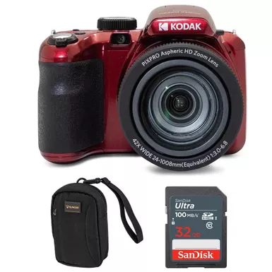 image of KODAK PIXPRO AZ425 Astro Zoom 20MP Full HD Digital Camera, Red, Bundle with 32GB Memory Card and Camera Bag with sku:ikkaz425rdk-adorama