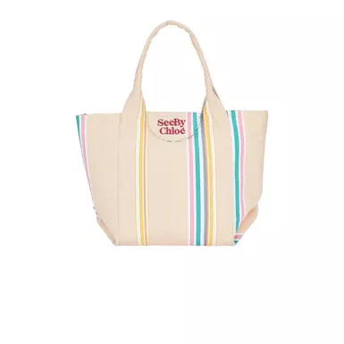 See by Chloé Laetizia Striped Cotton Tote Bag (Smooth Tan)