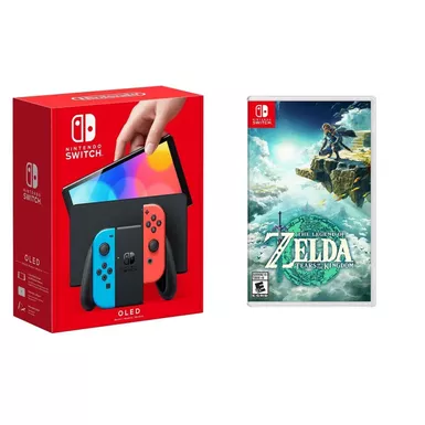 image of Nintendo - Switch OLED Neon (Red/Blue) + Zelda Tears of the Kingdom BUNDLE with sku:nswolnetok-floridastategames