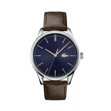 Lacoste - Mens Vienna Brown Leather Strap Watch Dark Blue Dial