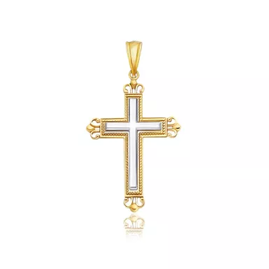 image of 14k Two Tone Gold Cross Pendant with an Ornate Budded Style with sku:d153579-rcj