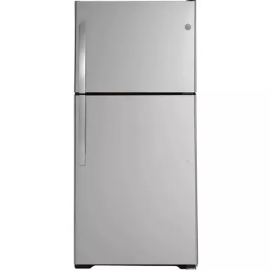 image of GE - 21.9 Cu. Ft. Top-Freezer Refrigerator with Garage Ready Performance from 38-110 Degrees Fahrenheit - Stainless Steel with sku:bb21947636-bestbuy