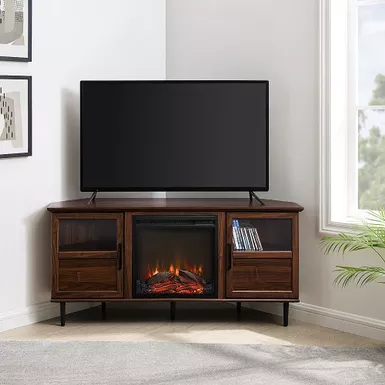 Walker Edison - Contemporary Corner Fireplace TV Stand for Most TVs up to 65” - Dark Walnut/Black