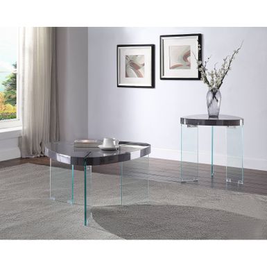 ACME Noland Coffee Table, Gray High Gloss & Clear Glass