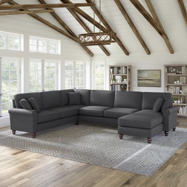 Hudson U Shaped Couch with Reversible Chaise Lounge by Bush Furniture - Cream Herringbone