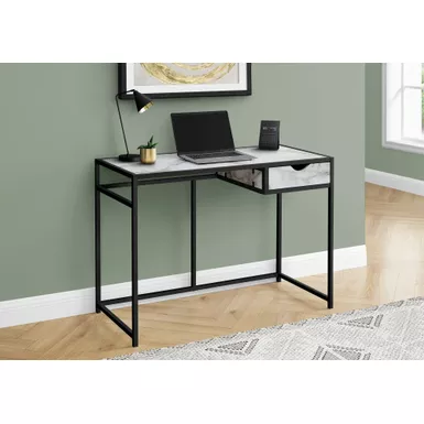 Computer Desk/ Home Office/ Laptop/ Storage Drawer/ 42"L/ Work/ Metal/ Laminate/ White Marble Look/ Black/ Contemporary/ Modern