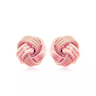 14k Rose Gold Love Knot with Ridge Texture Earrings