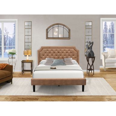 image of Platform Bedroom Set-  Dark Brown Faux Leather Upholstered Bed with Black Legs - Distressed Jacobean Nightstand(Size Options) - GB28Q-1BF07 with sku:ehmo-k__vbel5zjp7zwinastd8mu7mbs-overstock