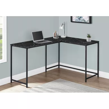 Computer Desk/ Home Office/ Corner/ 58"L/ L Shape/ Work/ Laptop/ Metal/ Laminate/ Black Marble Look/ Contemporary/ Modern