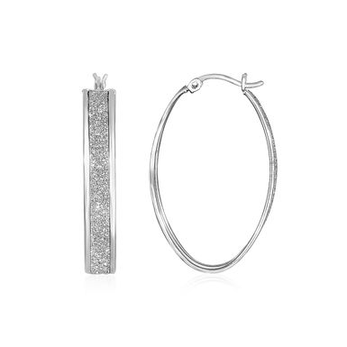 image of Glitter Textured Oval Hoop Earrings in Sterling Silver with sku:53864-rcj