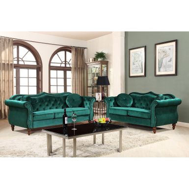 image of US Pride Gloria Mid-century Nailhead Chesterfield 2 Piece set-Loveseat and Sofa - Green with sku:eo7d65syppqscadlse-g9astd8mu7mbs-overstock