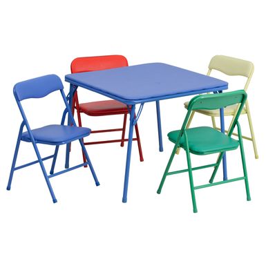 image of Kids Colorful 5-piece Folding Table and Chair Set - Blue (Blue/Red/Green/Yellow Chairs) with sku:ovfc1otewjpdklsww4mtqgstd8mu7mbs-overstock