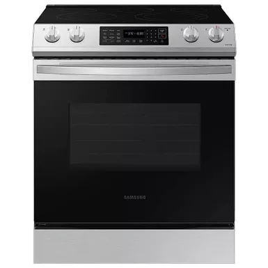 image of Samsung 6.3 Cu. Ft. Stainless Steel Slide-In Electric Range with sku:ne63bg8315ss-electronicexpress